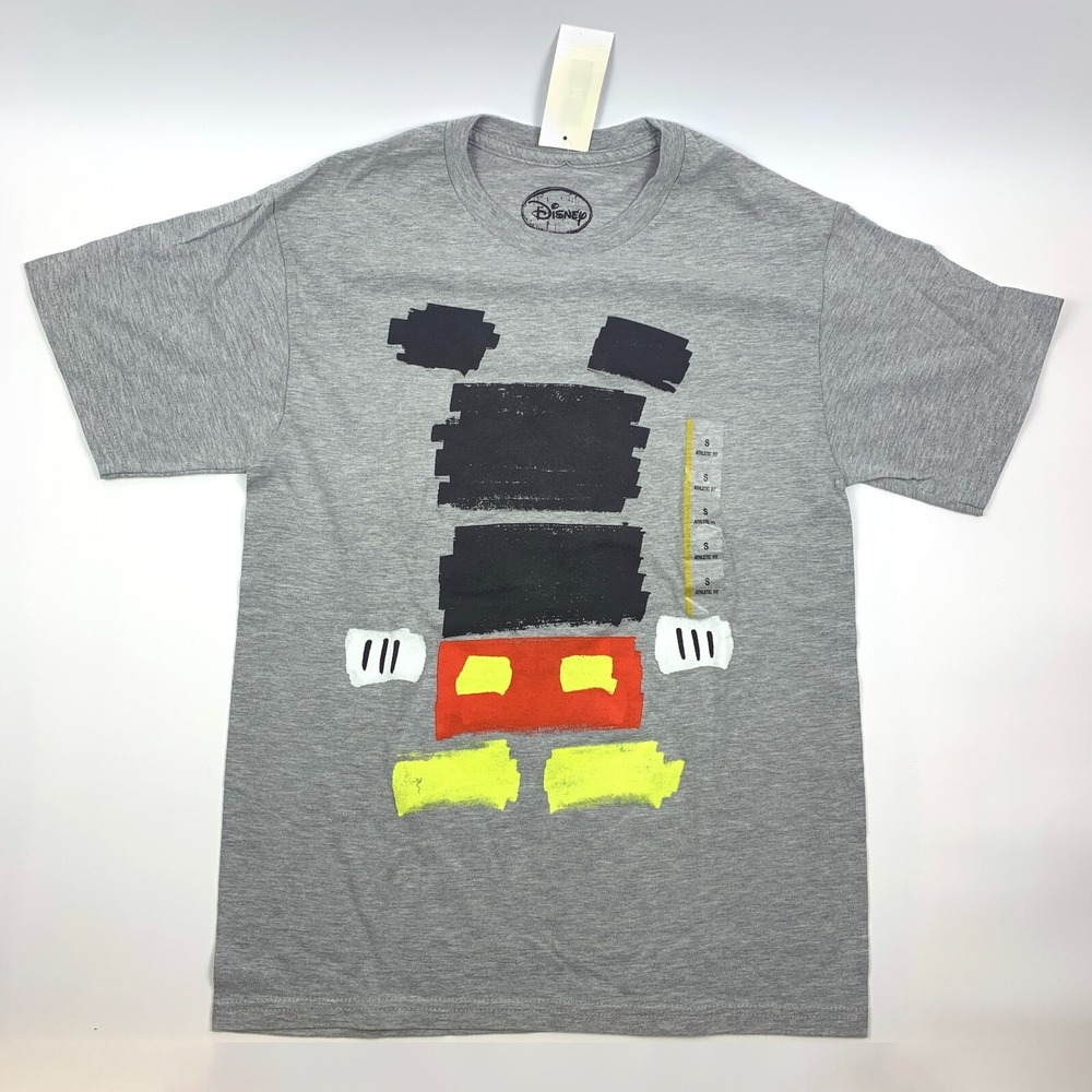 Disney Mickey Mouse Deconstructed Mens Sz S Athletic Fit Short Sleeve Gray Red